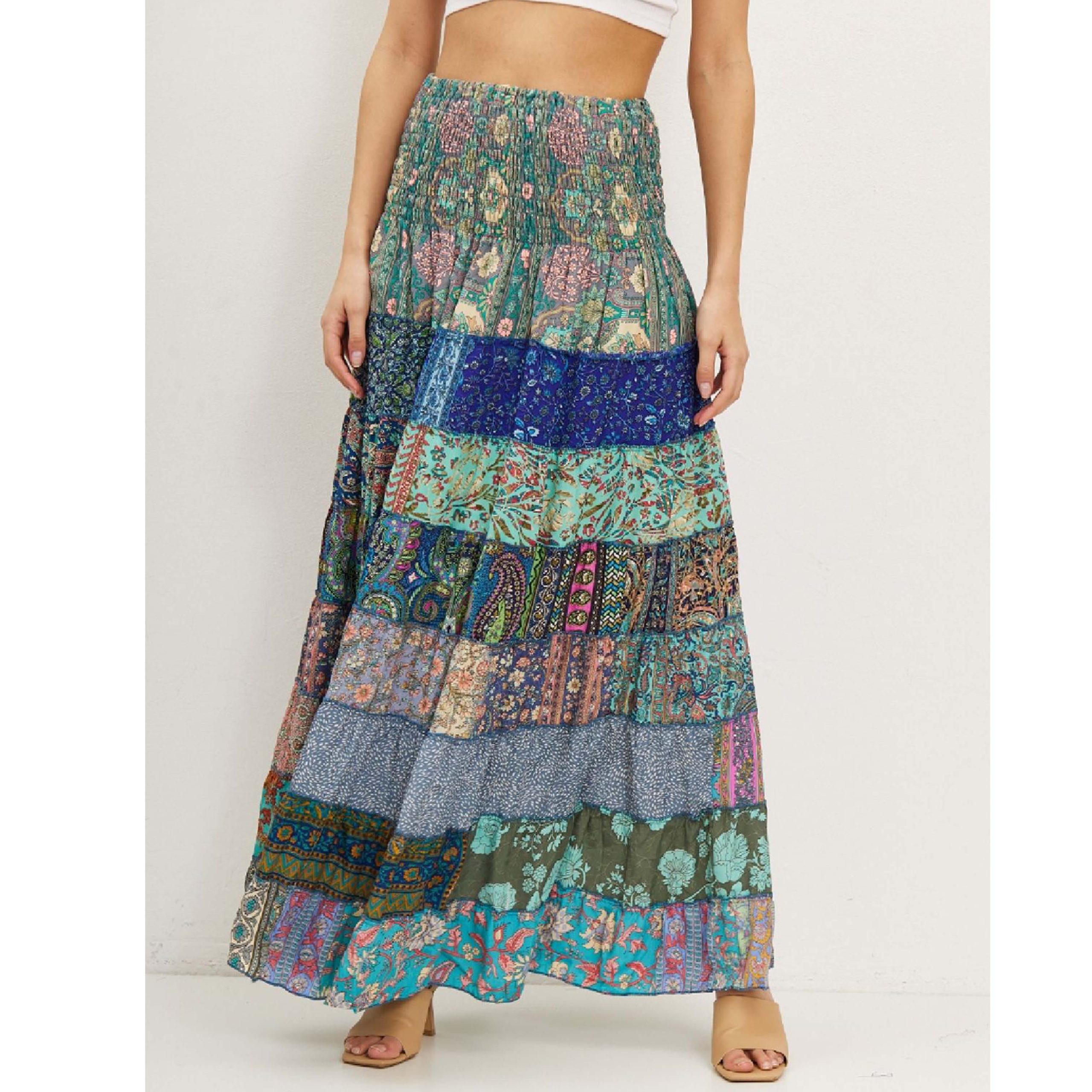 Maxi Rok Patchwork Boho Blue - Afbeelding 2