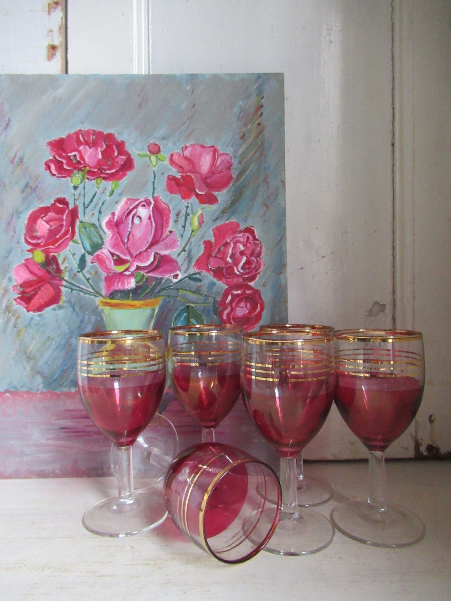 6 oude Franse wijnglazen - Afbeelding 2