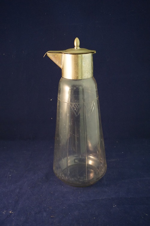 Antieke glazen schenkkan met metalen schenktuit - Afbeelding 2