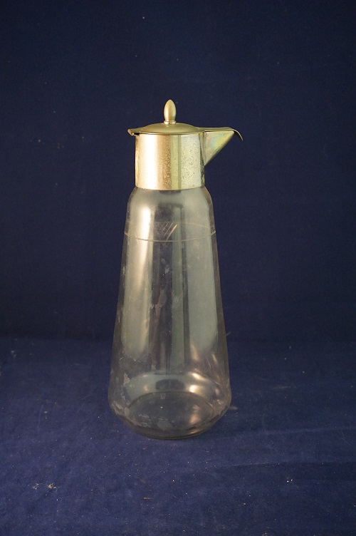 Antieke glazen schenkkan met metalen schenktuit - Afbeelding 3