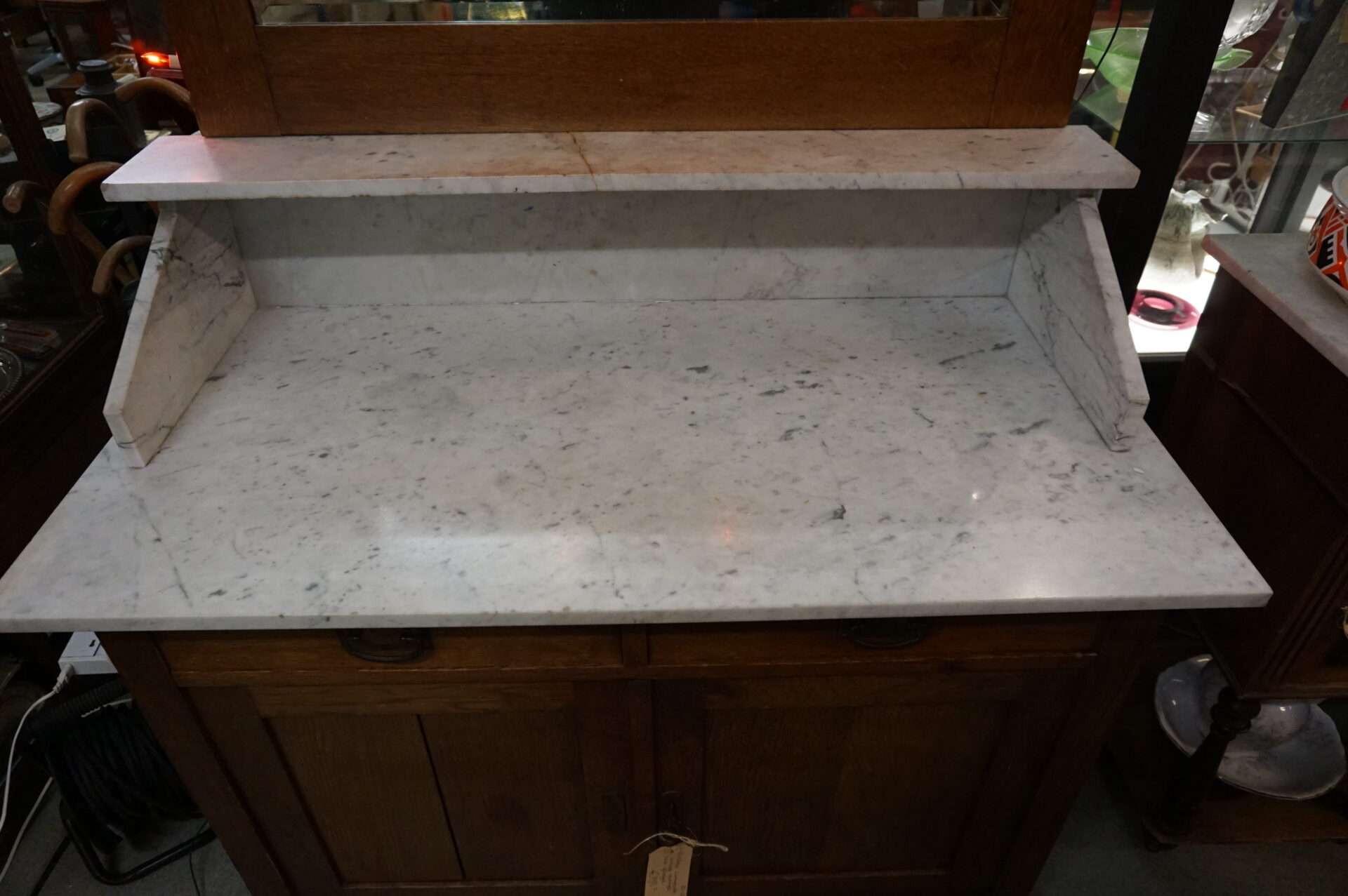 Antieke wastafelkast commode met marmer blad - Afbeelding 6