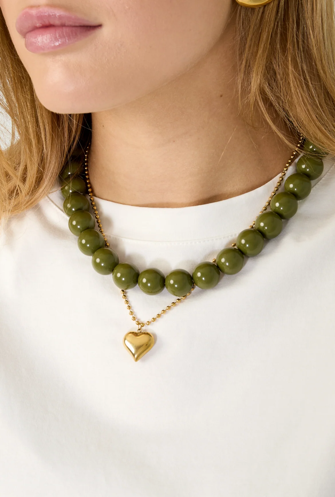 Kralen Ketting Olijfgroen 15mm - Afbeelding 3