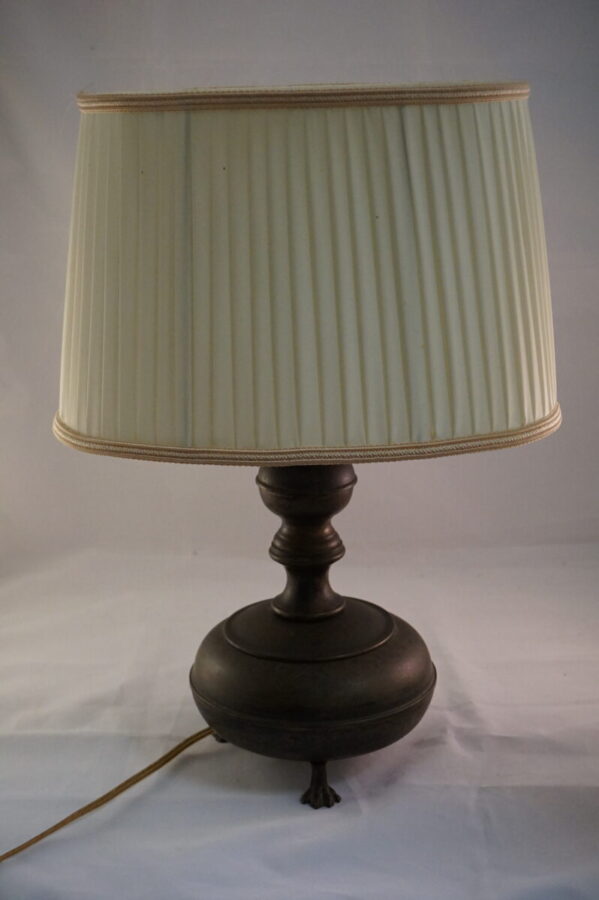 Brocante koperen schemerlamp met drie klauwpoten - Afbeelding 2