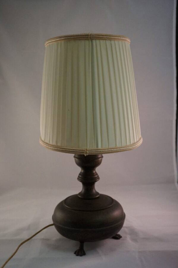 Brocante koperen schemerlamp met drie klauwpoten - Afbeelding 3