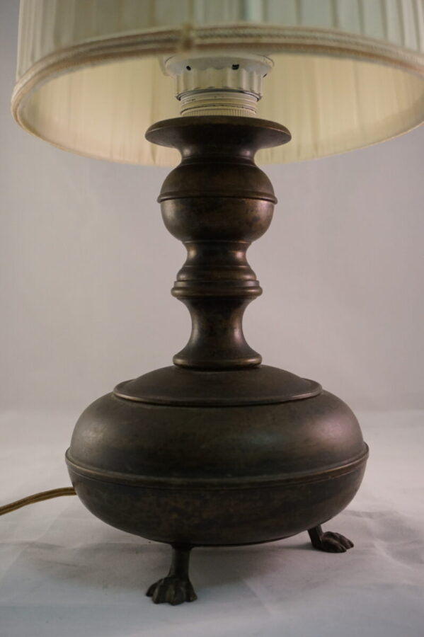 Brocante koperen schemerlamp met drie klauwpoten - Afbeelding 4