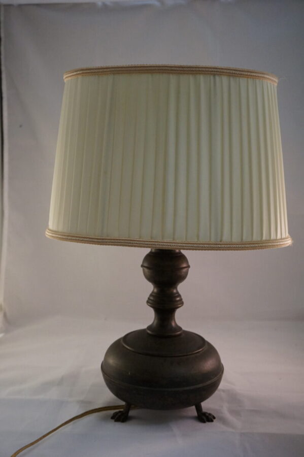 Brocante koperen schemerlamp met drie klauwpoten - Afbeelding 5