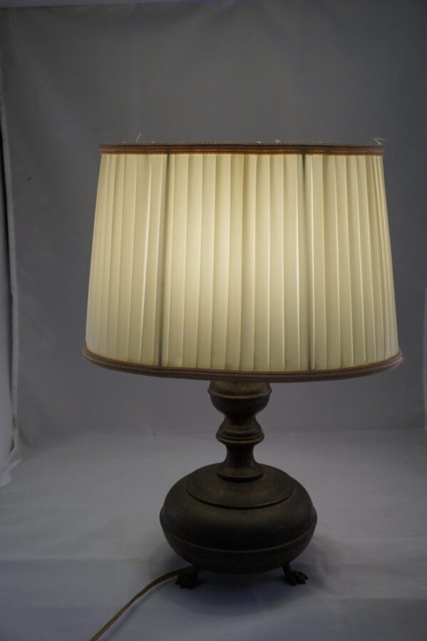 Brocante koperen schemerlamp met drie klauwpoten - Afbeelding 6