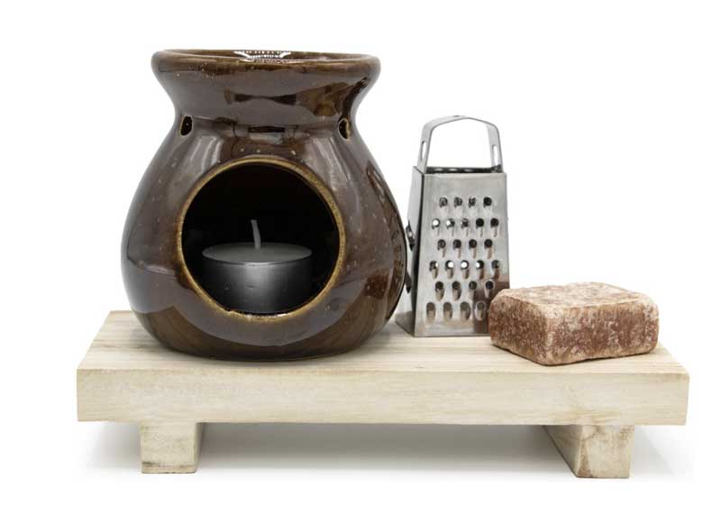 Cadeauset geurbrander – amberblokje – rasp en theelichtje - Afbeelding 2