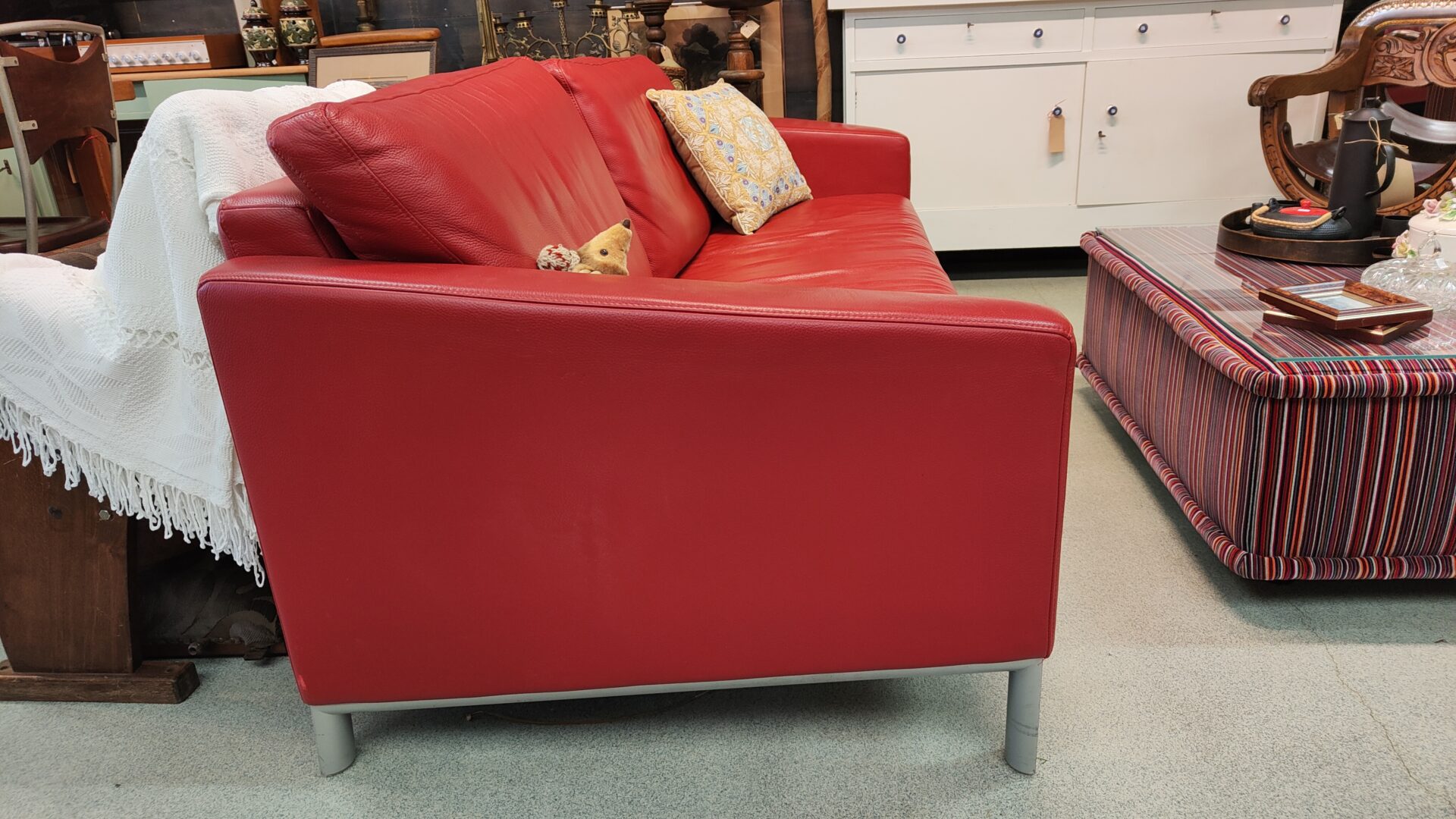 Rolf Benz rechte bank rood leder - Afbeelding 5