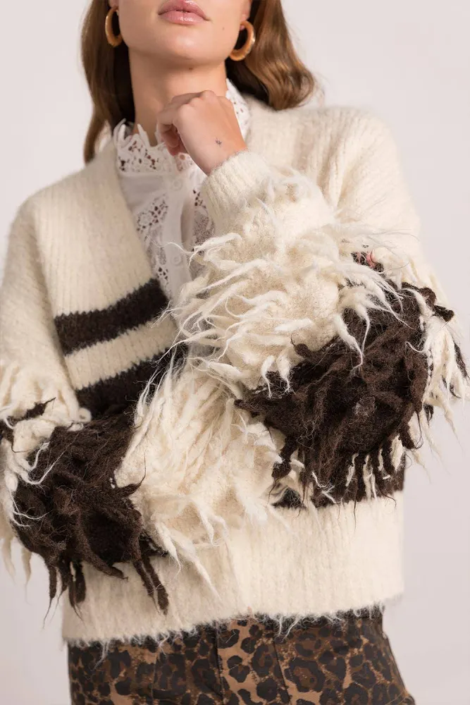 Vest Grofgebreid Beige & Bruin - Afbeelding 4