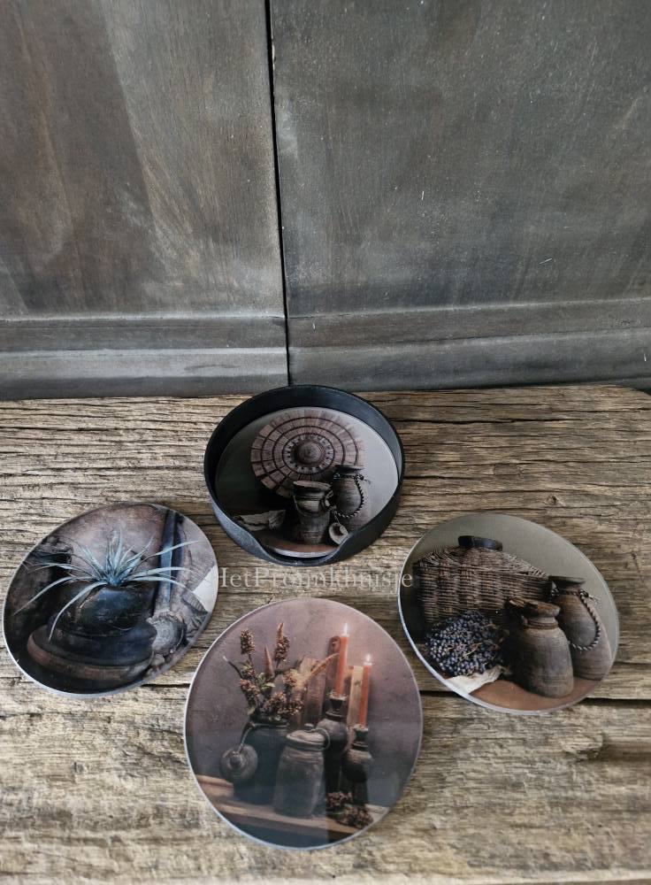 Glazen onderzetters in houder. Woondecoratie - Afbeelding 2