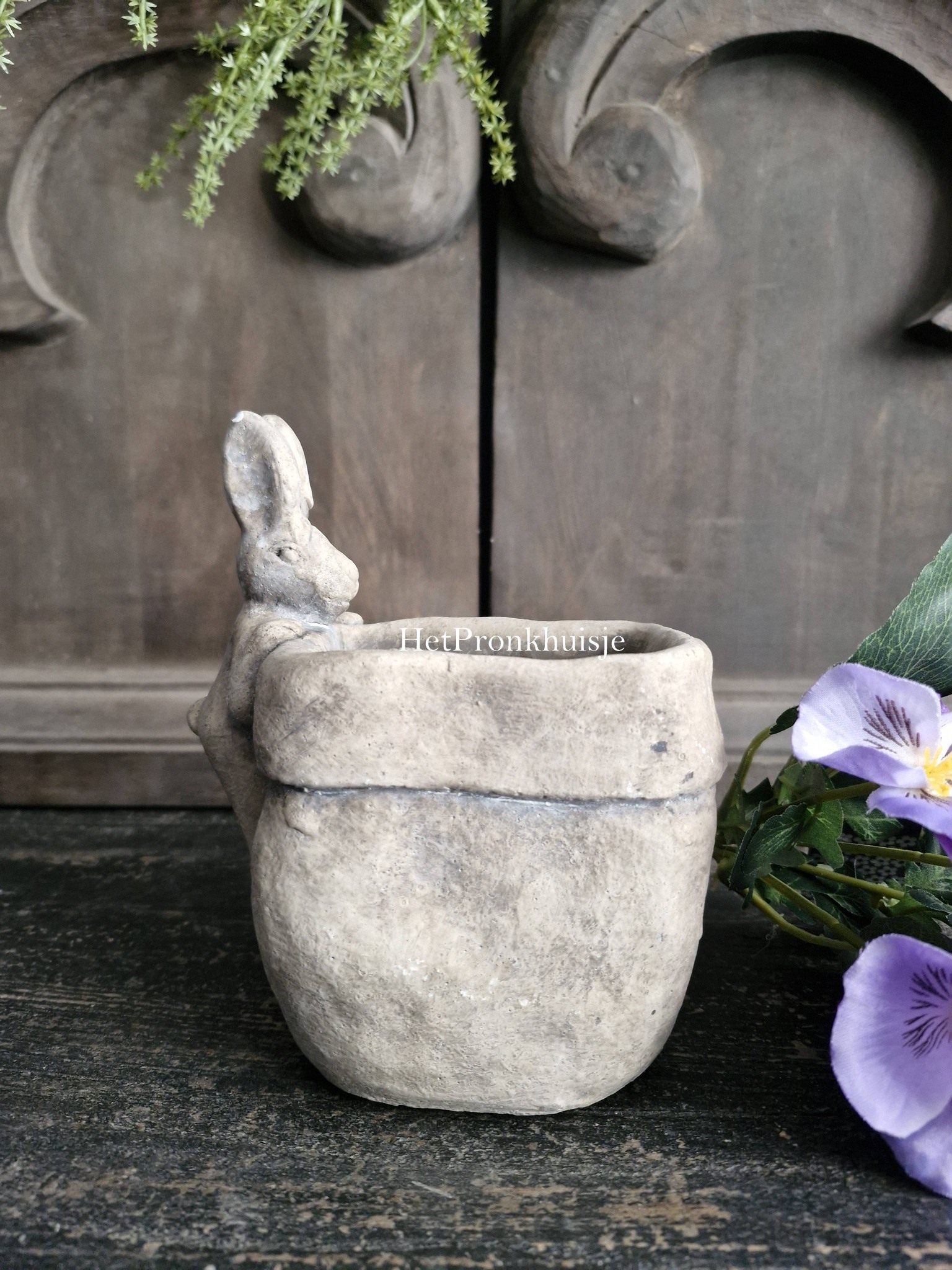 Grijze pot met haas. Klein - Afbeelding 4