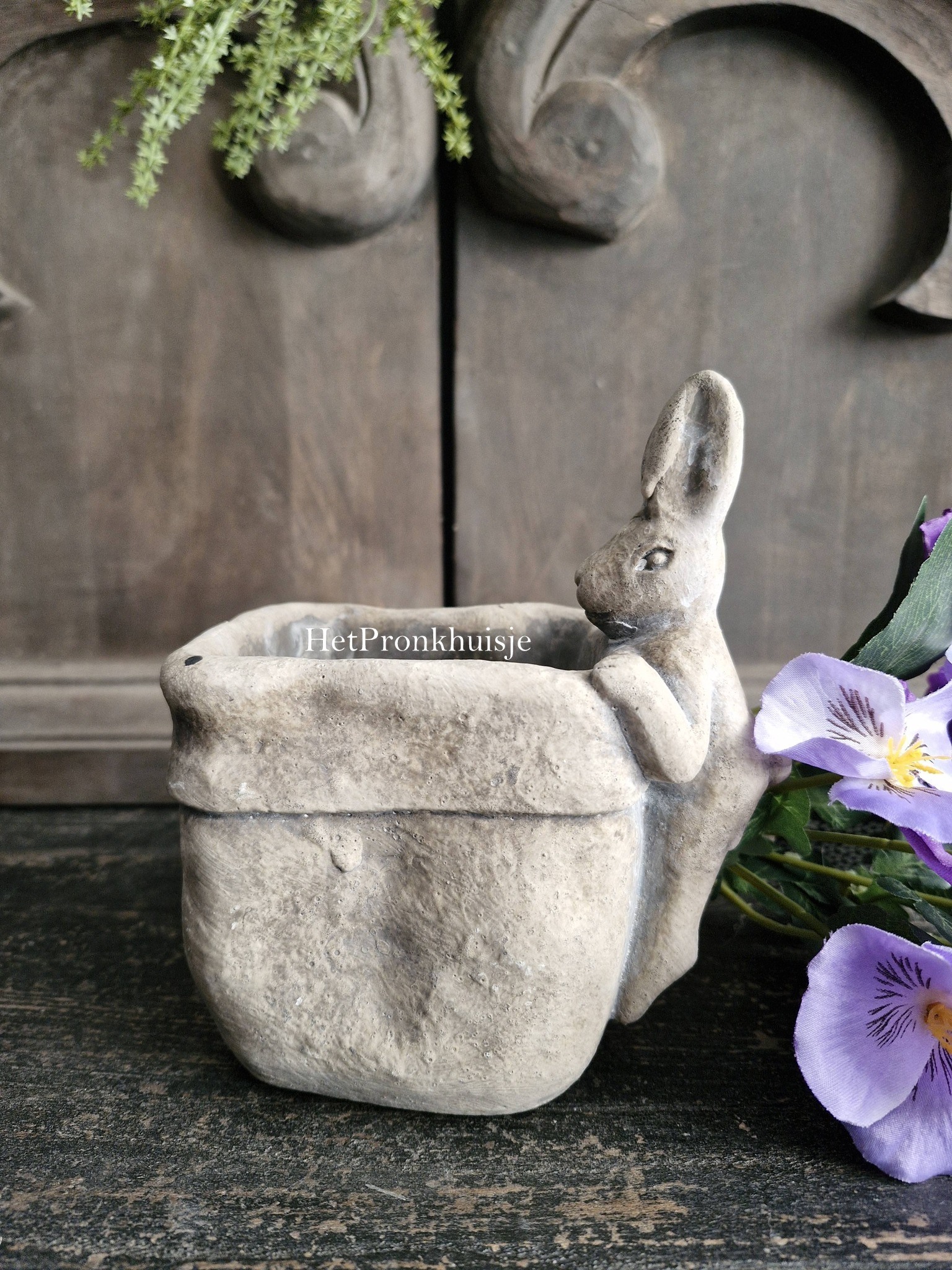 Grijze pot met haas. Klein - Afbeelding 2