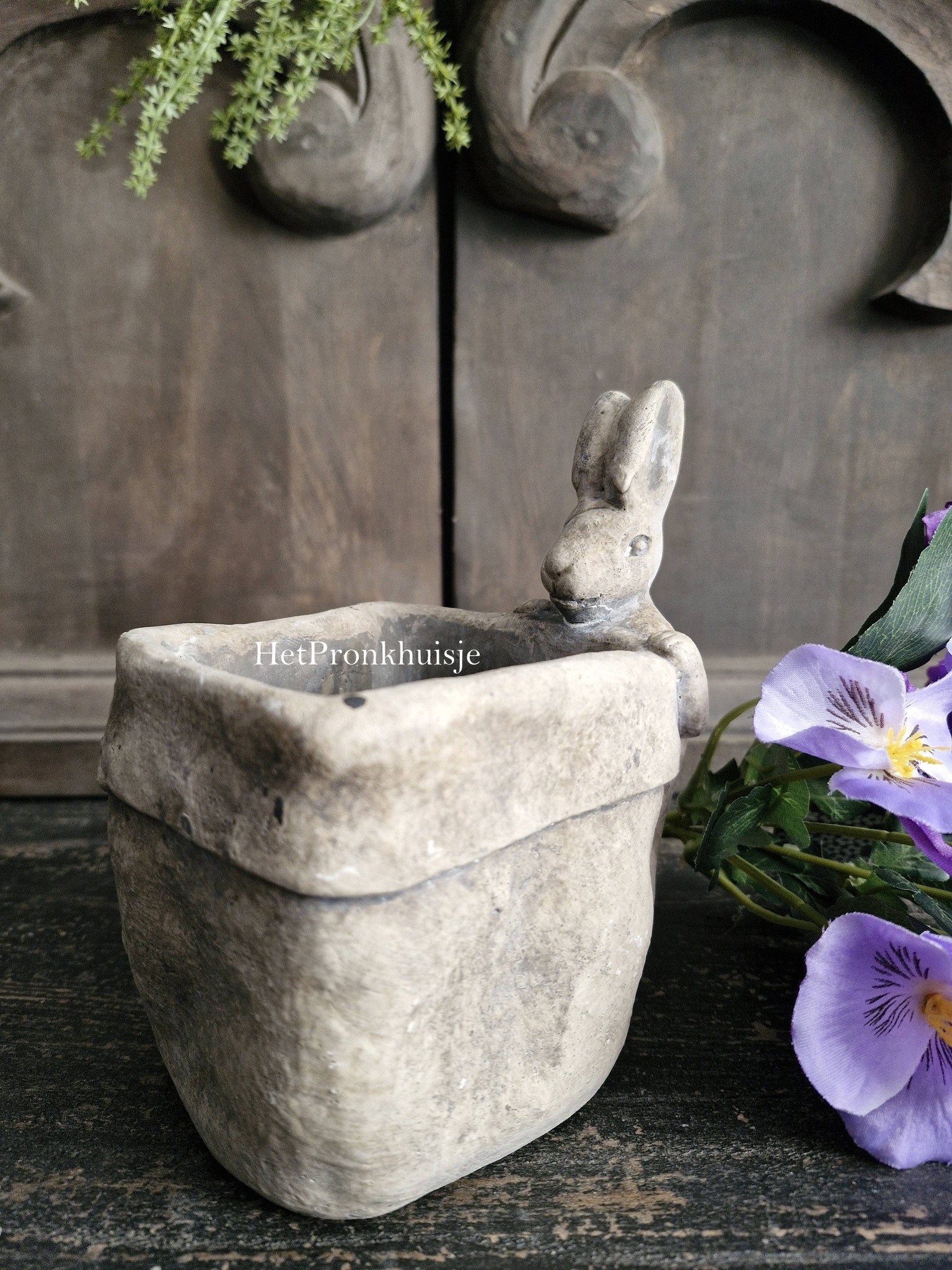 Grijze pot met haas. Klein - Afbeelding 3