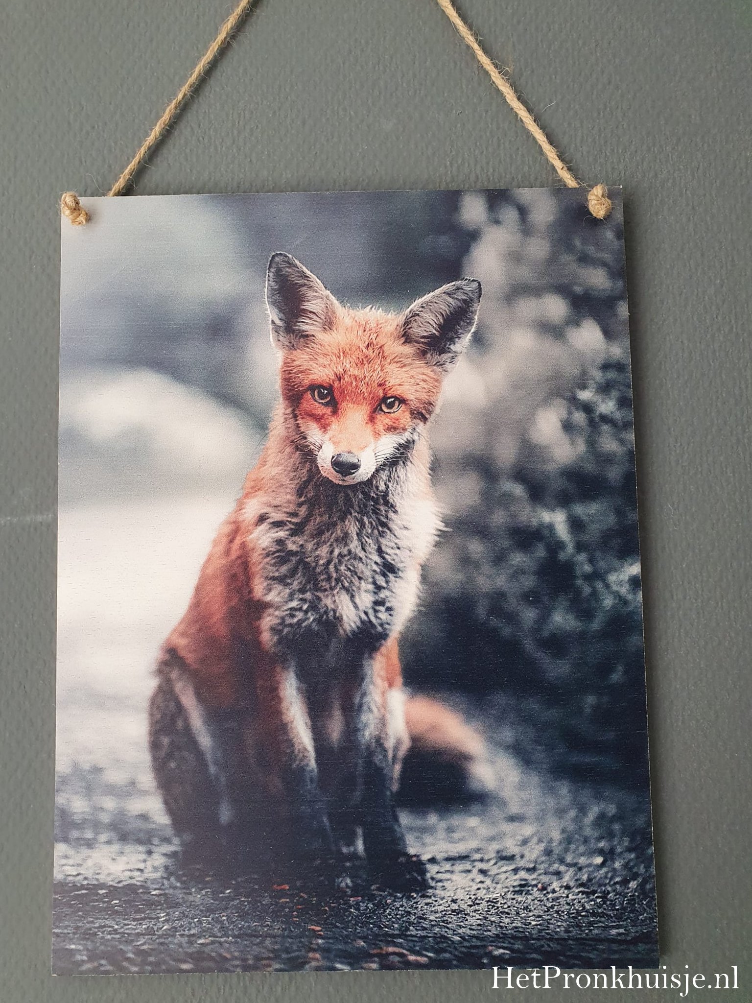 Houten wandbord. Vos - Afbeelding 2