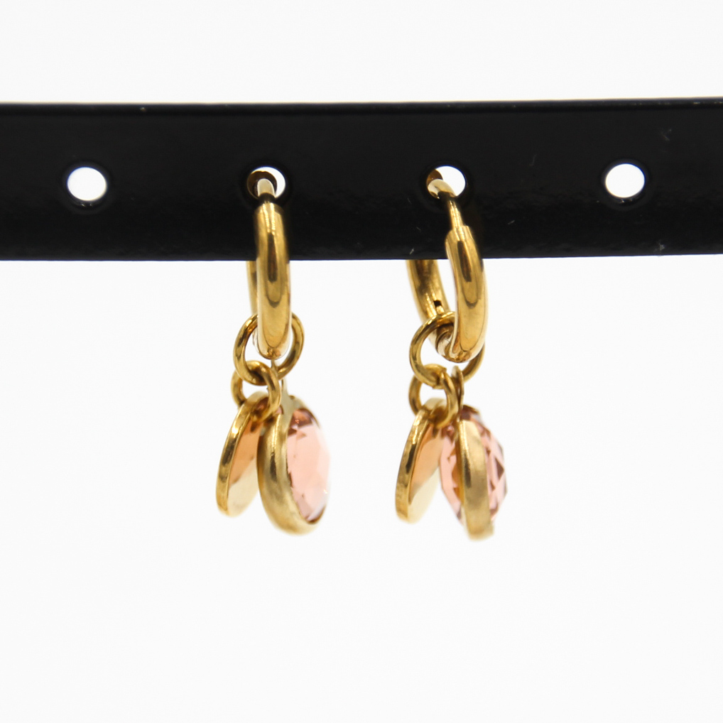 Oorring met bedel en crystalhanger-peach/goud - Afbeelding 2