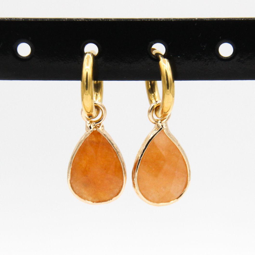 creool met druppelvormig natuursteentje-goud/warm oranje - Afbeelding 2