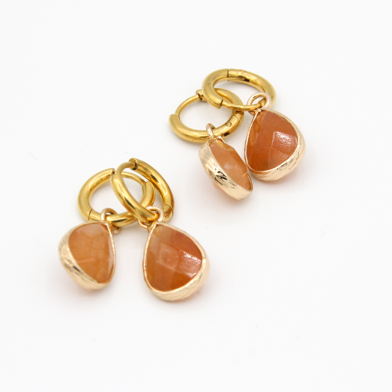 creool met druppelvormig natuursteentje-goud/warm oranje - Afbeelding 3
