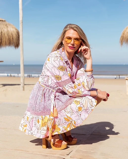 Place du Soleil Rosa Orange Flowers Dress - Afbeelding 3