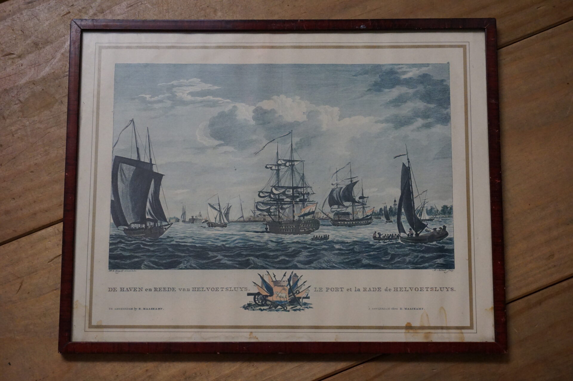 Ingekleurde gravure haven van Hellevoetsluys en Vlaanderen 19e eeuw - Afbeelding 3