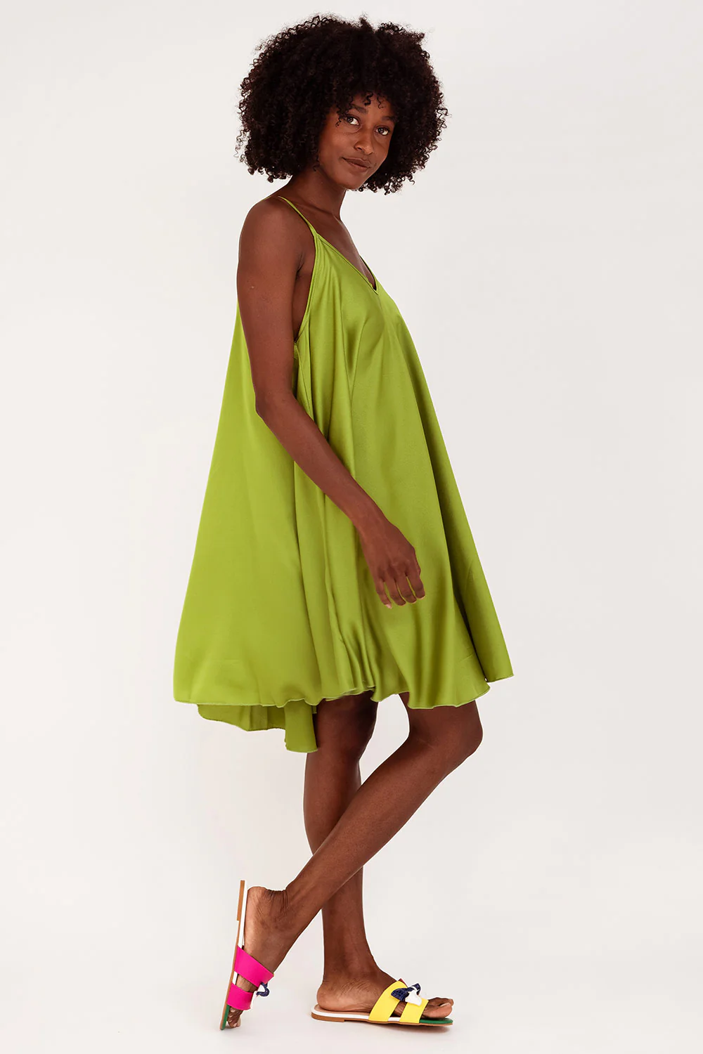 Jurk Spaghetti Kort Oliva Olijfgroen - Afbeelding 2