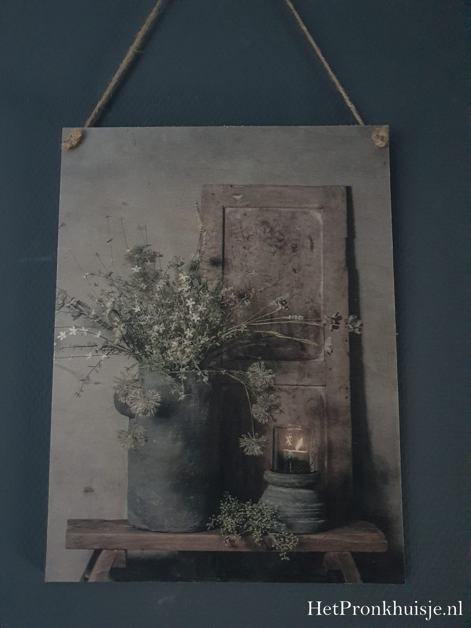 Muurbord hout met touw. Nr 18 - Afbeelding 2