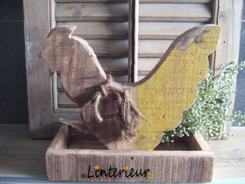 Oud houten kip in bak - Afbeelding 2