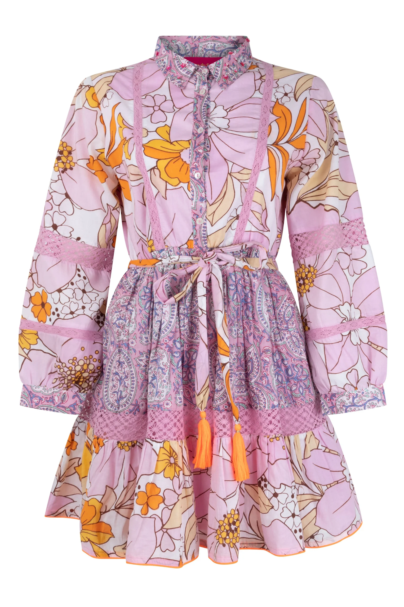 Place du Soleil Rosa Orange Flowers Dress - Afbeelding 2