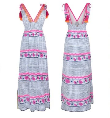 Place du Soleil Pink Flowers Long Dress - Afbeelding 3