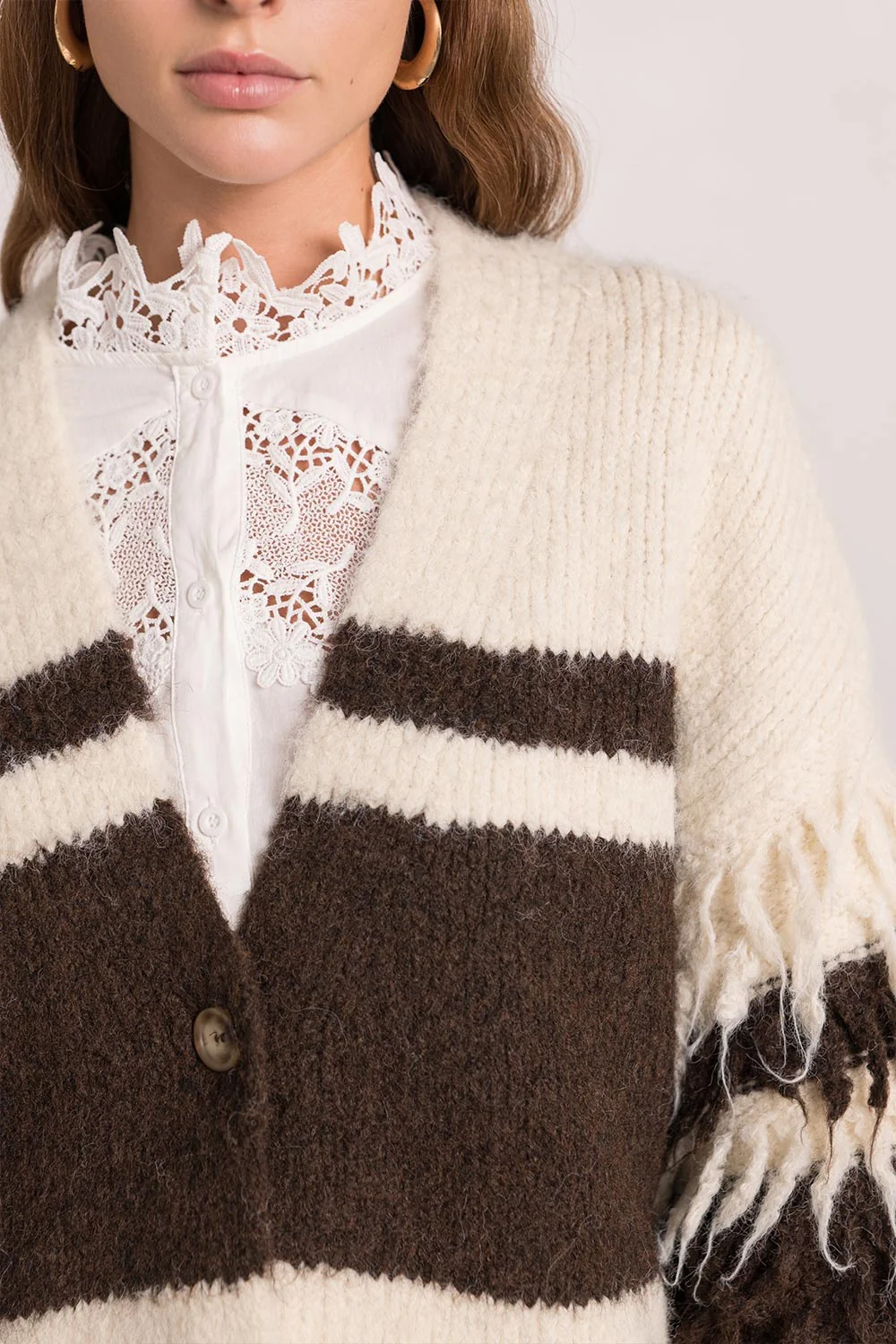 Vest Grofgebreid Beige & Bruin - Afbeelding 2