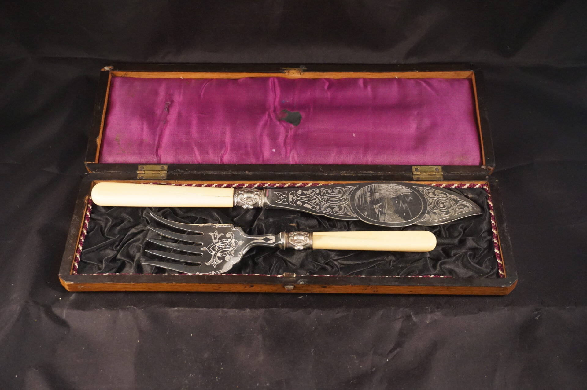 Vintage verzilverd visbestek in cassette - Afbeelding 3