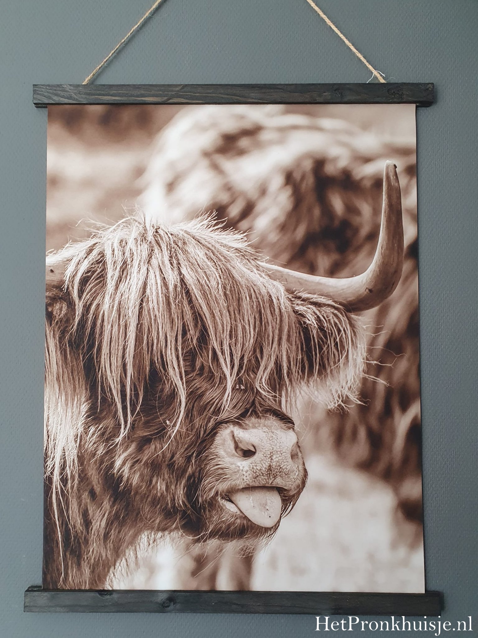 Wanddoek. Hooglander tong. Sepia - Afbeelding 2