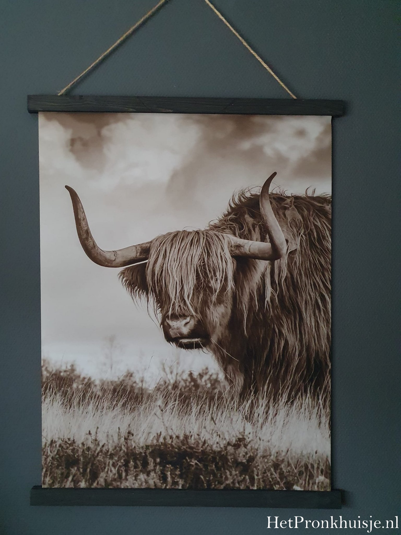 Wanddoek. Hooglander sepia. 80x60cm - Afbeelding 2