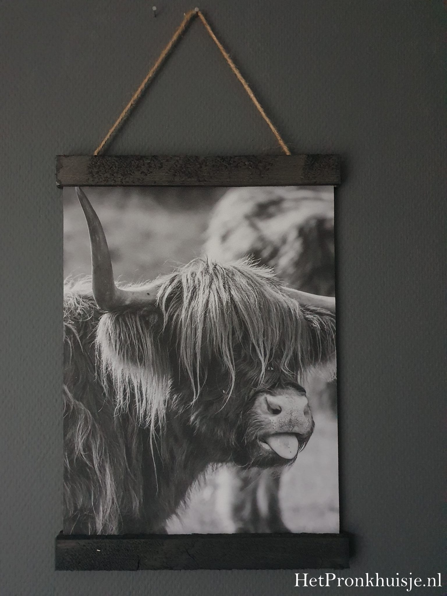 Wanddoek. Hooglander tong. Zwart wit - Afbeelding 2