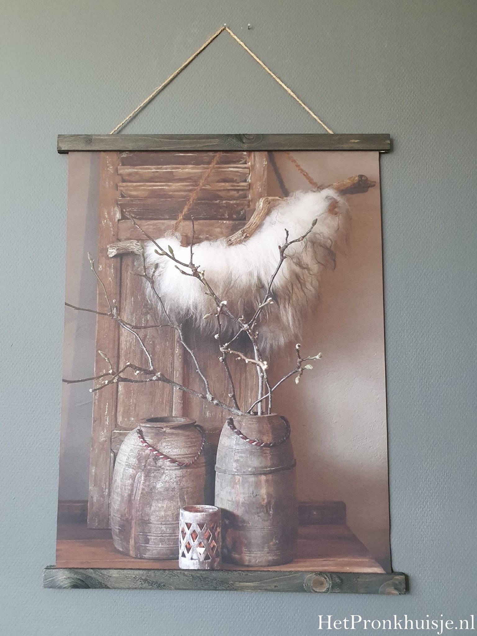 Wanddoek. Luik met Nepalese vazen. - Afbeelding 2