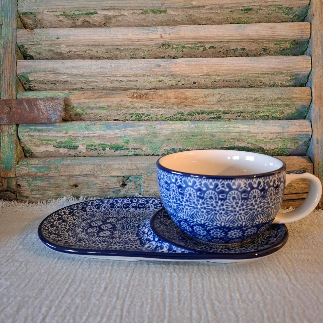 CA G89-G90-884x Bunzlau Cappuccinomok, soepkom met schotel Lace - Afbeelding 2