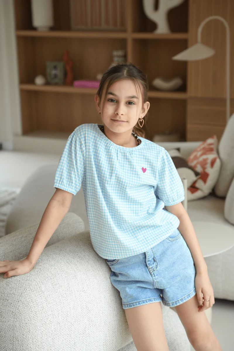 Kiki blouse blauw ruitjes vacances - Afbeelding 4