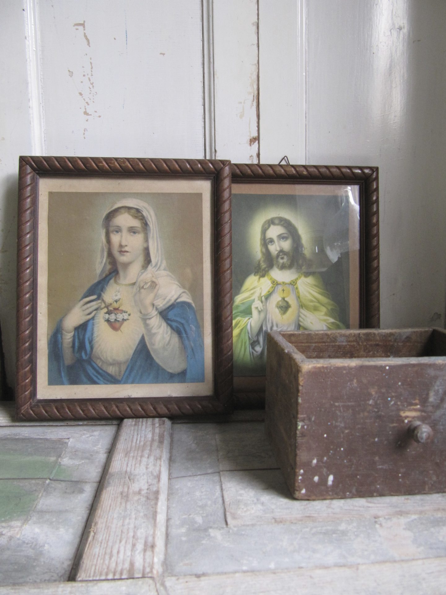 2 oude Franse lijsten met Maria en Jezus - Afbeelding 2