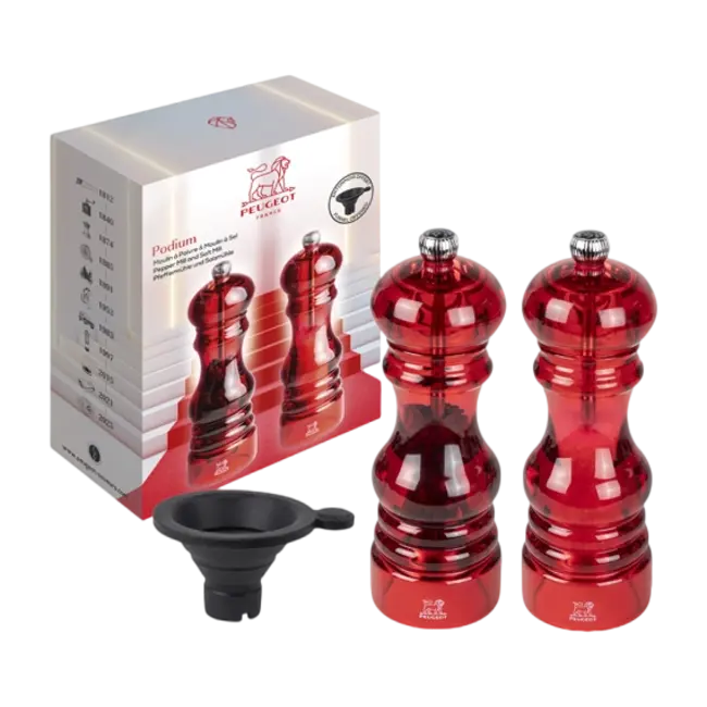 Peugeot Peper-en Zoutmolenset ”Podium” Rood 18cm – Met gratis vultrechter – - Afbeelding 2